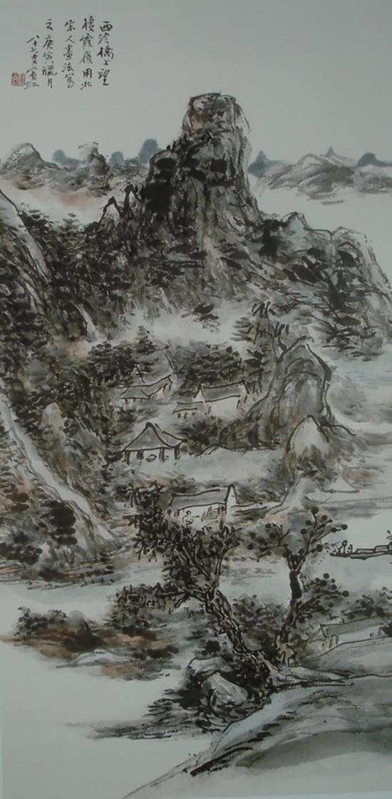 黄宾虹,《西泠桥上》,62x32cm,1950年,87岁画