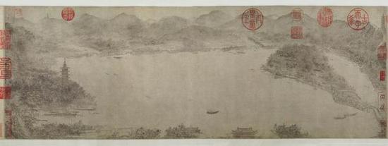 李嵩(南宋)《西湖图》26.7x85cm上海博物馆藏